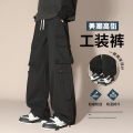 冲锋工装裤男秋冬季直筒宽松运动阔腿裤子美式复古潮流大码休闲裤 7XL 黑色K151