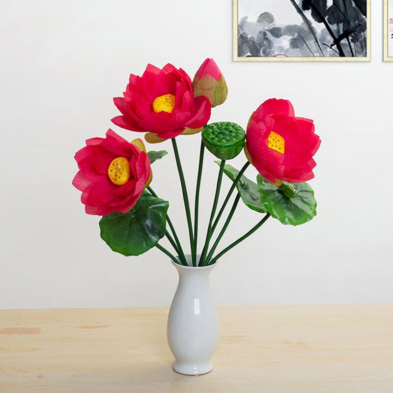 维诺亚仿真荷花荷叶假荷花莲花贡品花佛堂供佛绢花佛堂花观音菩萨花高清大图