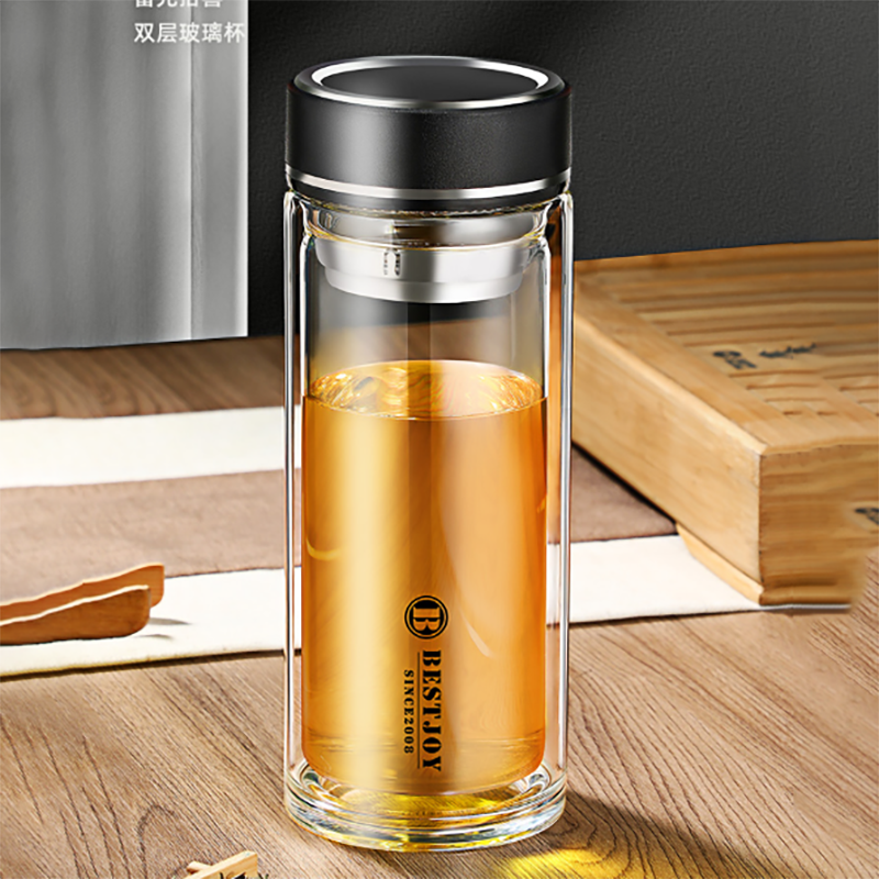 富光 FGBE-BL04 双层玻璃水杯带过滤 1000ml (黑色)
