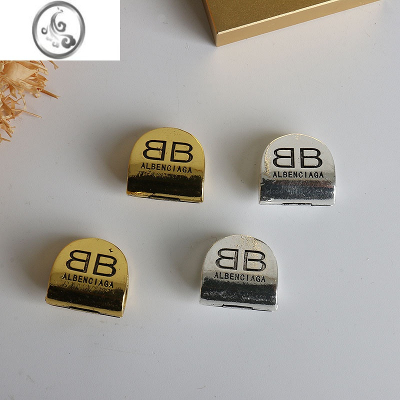 JiMi欧美时髦个性复古做旧耳环 简约百搭气质双B字母无耳洞耳夹耳饰女