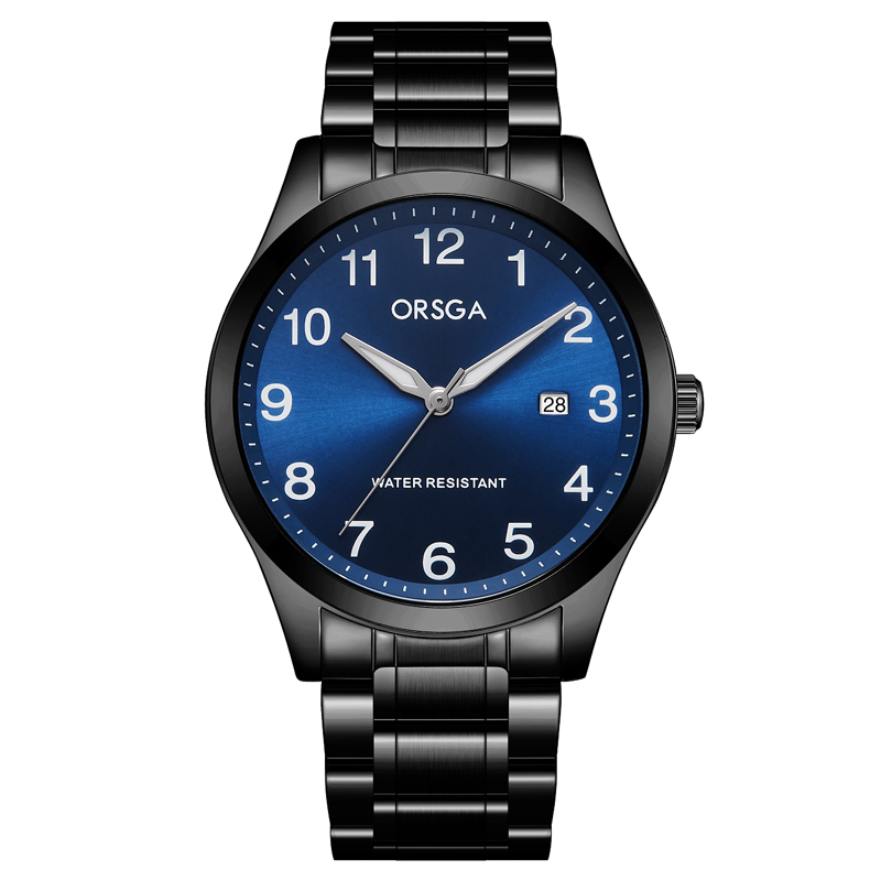 ORSGA手表男简约男士手表双日历时尚休闲经典学生男表石英表腕表2121G 黑色蓝面