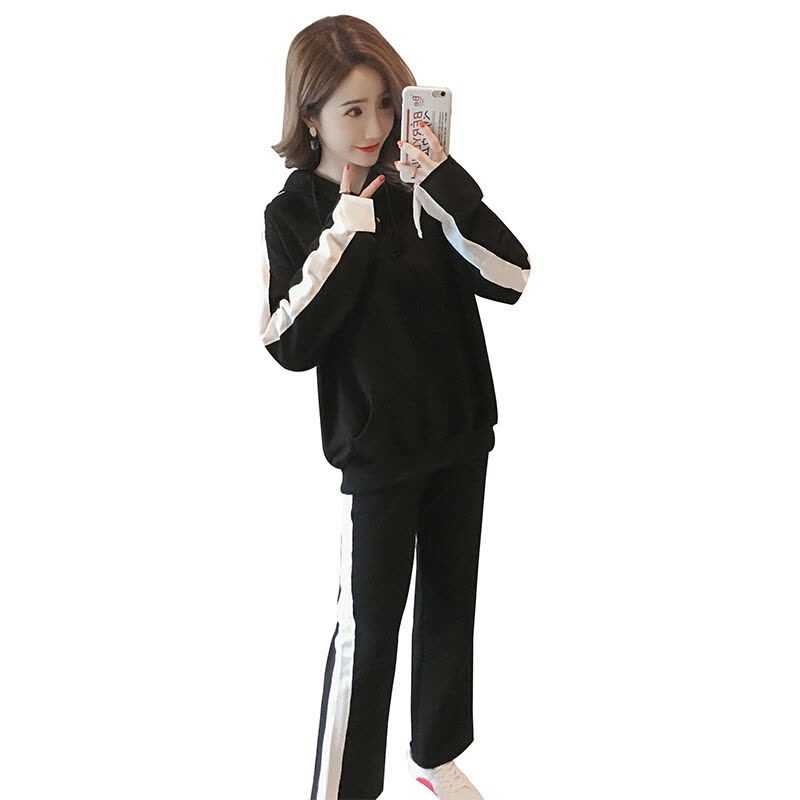 迪鲁奥(DILUAO)孕妇套装秋季宽松连帽套头卫衣春秋季两件套微喇叭裤孕妇休闲套装图片
