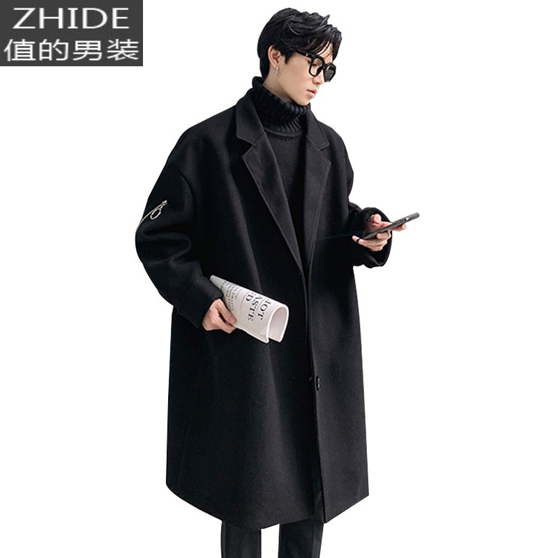 suntek毛呢大衣男秋冬韩版新款宽松潮流帅气中长款风衣加厚保暖百搭