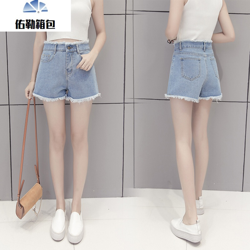 白色破洞牛仔短裤女夏季薄款上下毛边高腰阔腿裤宽松学生韩版裤子zyx