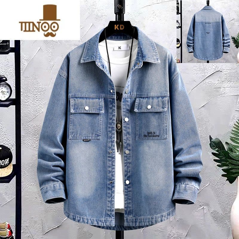 YANXU青少年牛仔衬衫外套男新款帅气初中高中男生薄款长袖秋季夹克图片