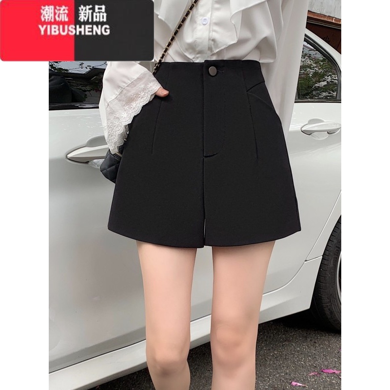 YIBUSHENG西装短裤春阔腿裤女胖mm白色外穿黑色咖色小个子遮肚显瘦休闲裤高清大图