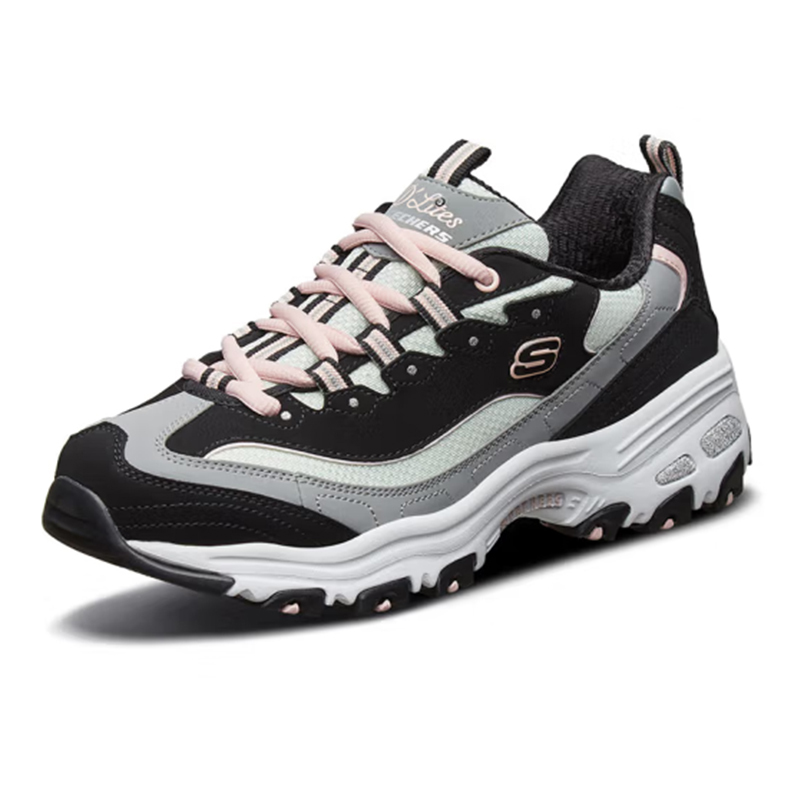 斯凯奇女鞋厚底松糕拼色老爹鞋熊猫鞋 13143-BKGY 黑色/灰色