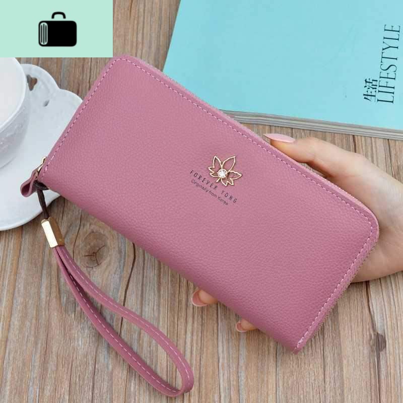 钱包简约性冷淡长款百搭大气女款2019年新款时尚韩版大容量多功能NEW LAKE 豆沙色