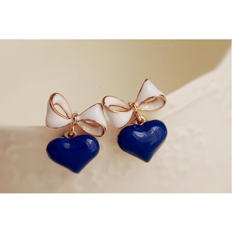 新款时尚可爱糖果色蝴蝶结爱心耳钉百搭女款耳坠ywkt5529送女朋友七夕