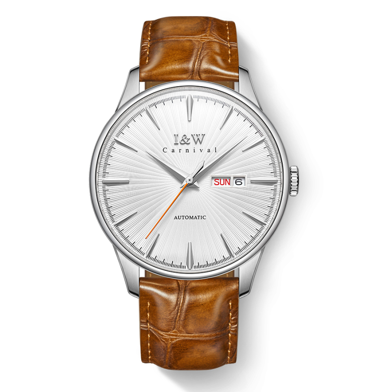 瑞士爱沃驰I&W CARNIVAL手表男士全自动机械表 男表进口机芯真皮带防水时尚双日历腕表新款品牌519G高清大图