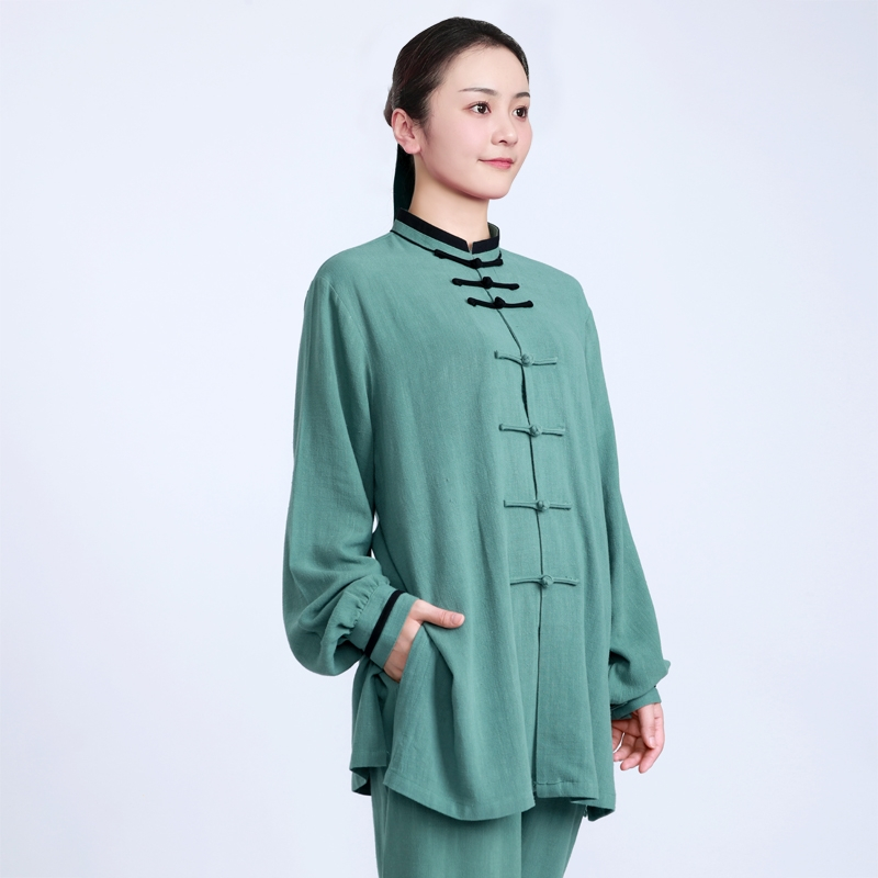 太极服女棉麻亚麻春秋装太极拳练功服男秋冬加厚服装