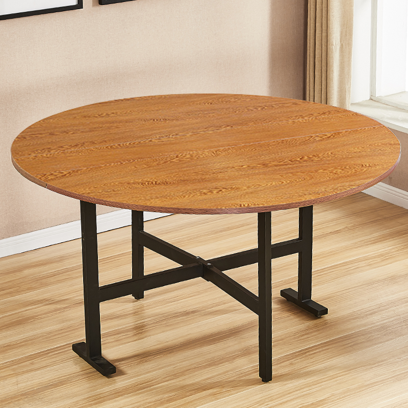 家用圆桌折叠餐桌可折叠移动饭桌简易多功能酒店圆形桌面三折大桌