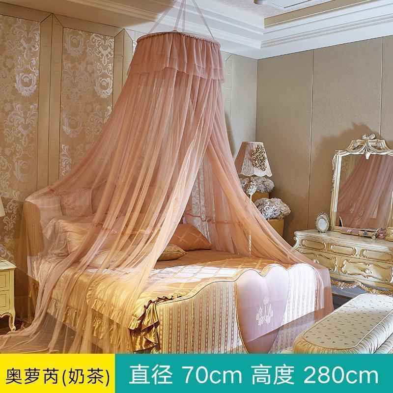 美帮汇吊顶式蚊帐1.8m床双人家用加密加厚公主风欧式圆顶纹账床幔1.5米 奥萝芮（奶茶色） 1.8m（6英尺）床