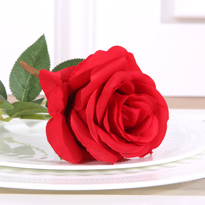 仿真玫瑰花单支玫瑰花花束假花塑料花绢花客厅落地婚庆设花艺装饰红色