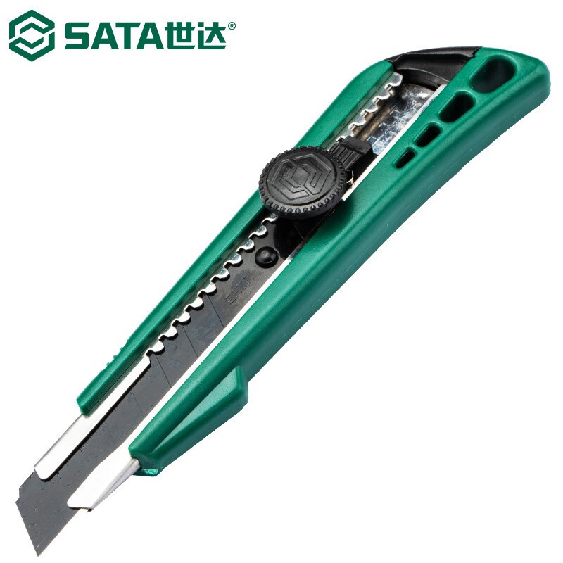 世达(SATA)93429 塑柄 旋钮美工刀8节 橡塑柄旋钮不锈钢刀架 18X100MM高清大图
