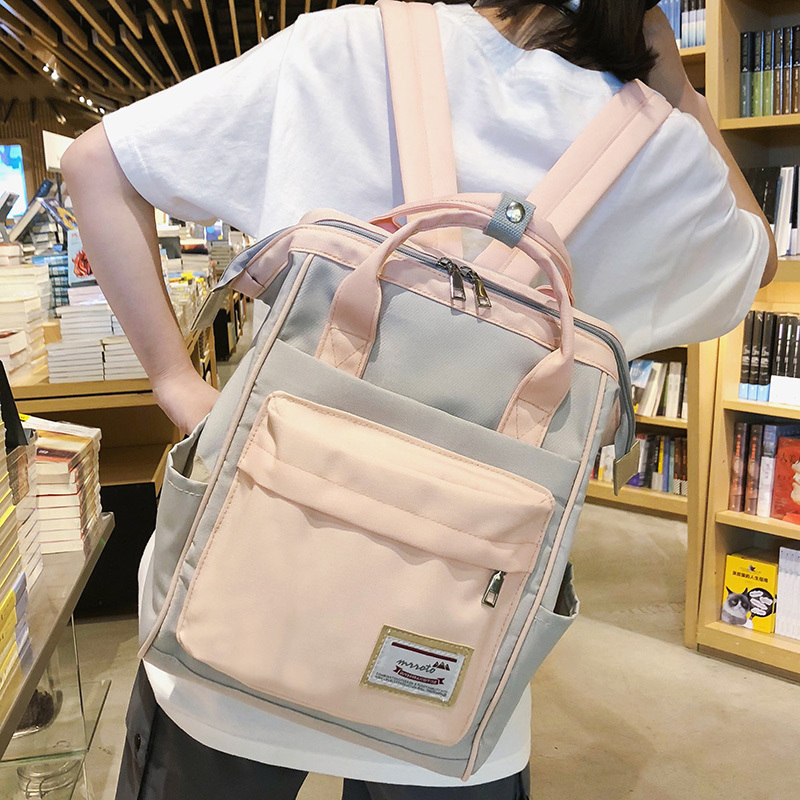 日系书包大学女韩版原宿ulzzang简约学院风百搭双肩包ins风粉色