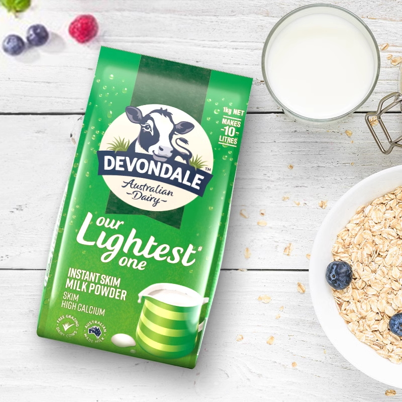 门店专享德运devondale脱脂高钙成人奶粉1kg袋进口奶粉学生奶粉