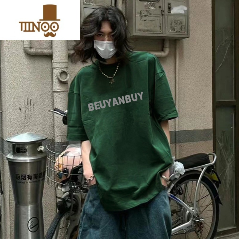 YANXU美式复古小领口情侣装t恤男300goversize短袖夏季潮牌男领装高清大图