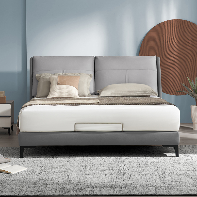 顾家家居现代简约科技布双人布艺布床卧室软床高脚双人床b60330天发货