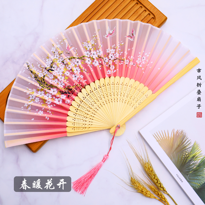 04春暖花开 降温扇子折扇中国风古风女式流苏夏日随身折叠古典古装汉服儿童小巧扇参数配置 规格 性能 功能 苏宁易购