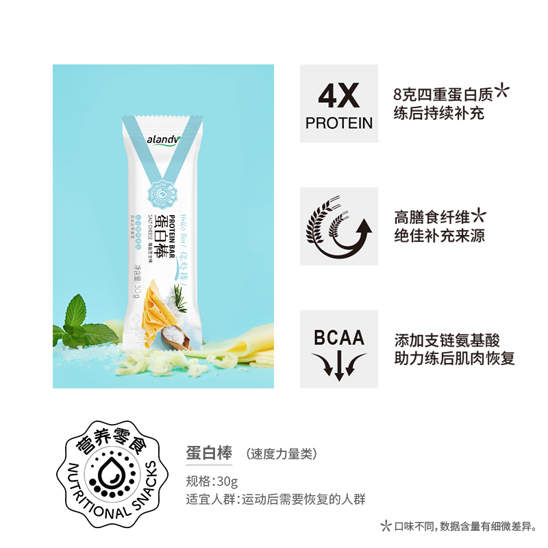 alandv 艾兰得威乳清蛋白棒 海盐蛋白芝士味 健身增加肌肉粉代餐饱腹能量棒男女瘦身12支/盒