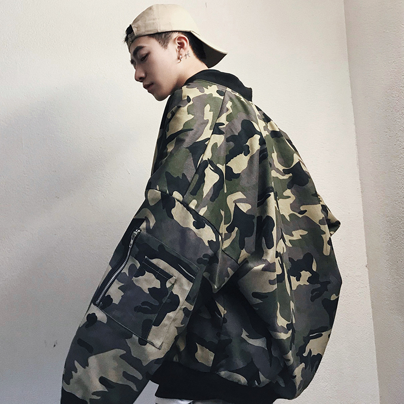 学生2018新品春装迷彩外套男韩版宽松飞行员棒球服潮流bf风男夹克