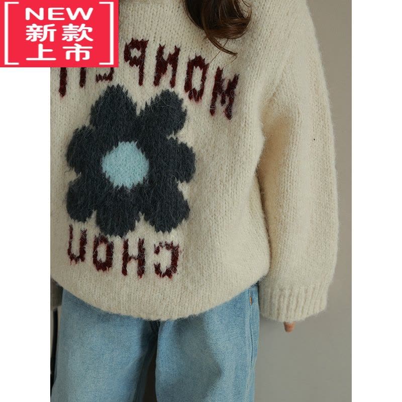 可莉允女童字母花朵套头毛衣2022秋冬季新款韩版儿童洋气休闲时尚上衣潮图片