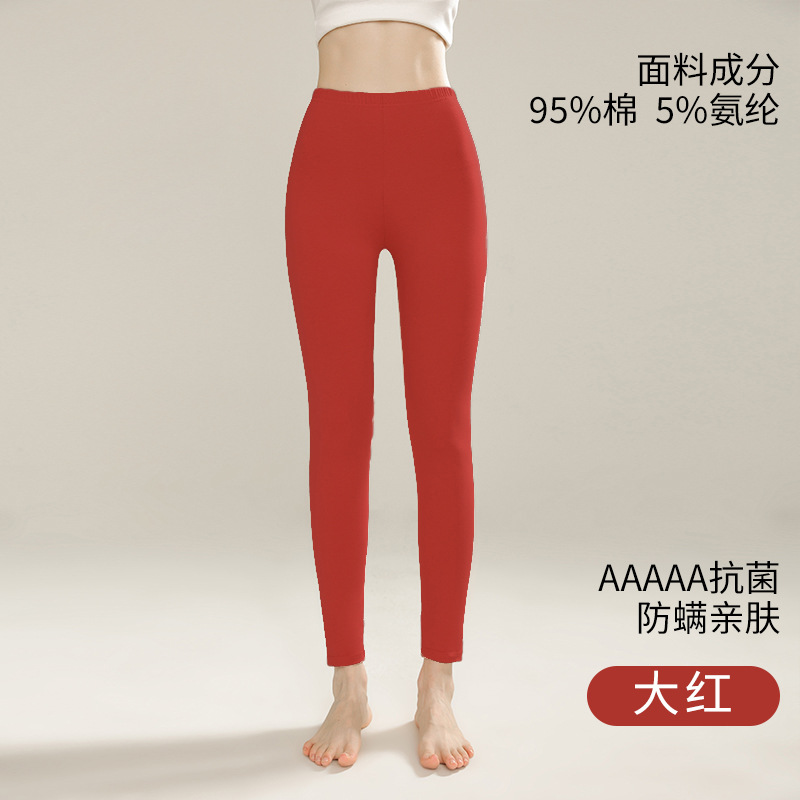 男士纯棉秋裤男薄款纯色全棉保暖裤女内穿高腰大码打底裤线裤 女大红 XXXL