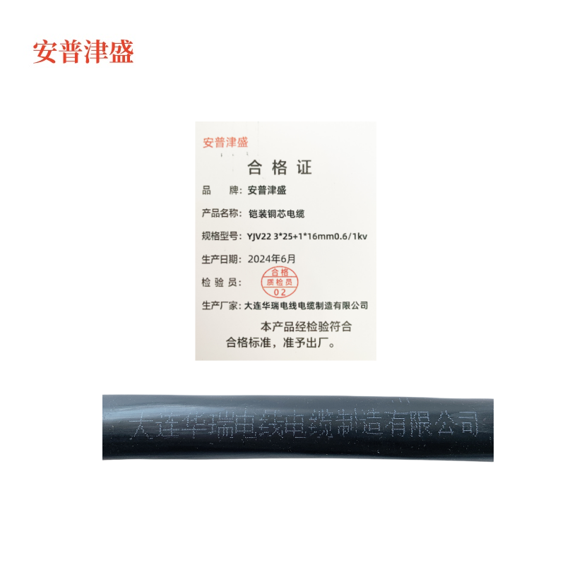 安普津盛 铠装铜芯电缆YJV22 3*25+1*16mm0.6/1kv