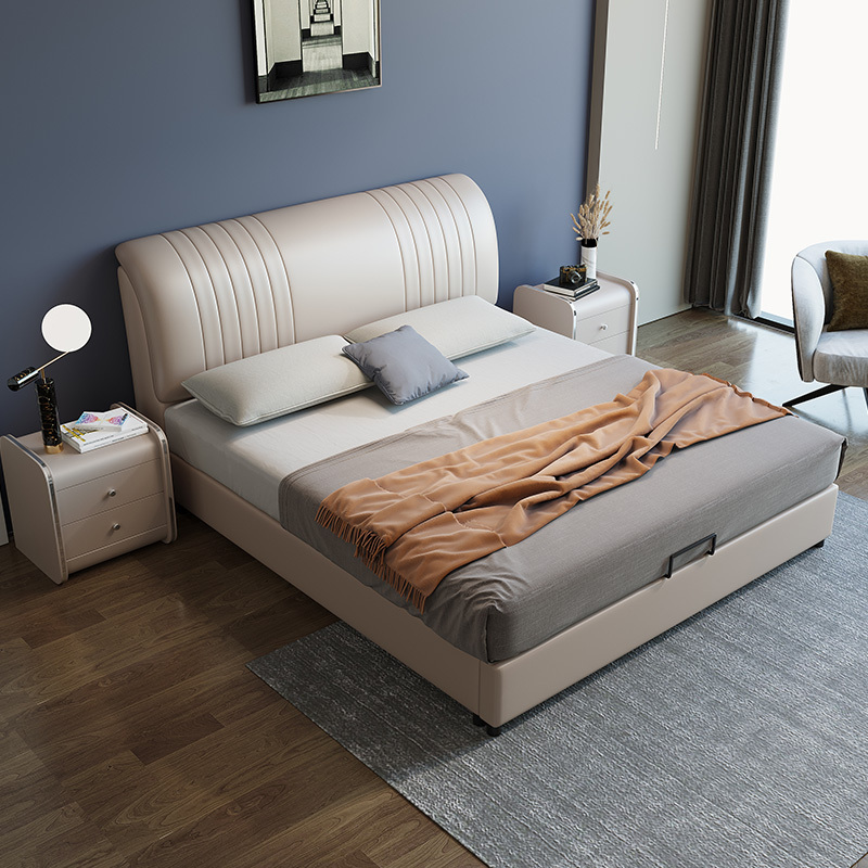 梵宜意式8845#皮床现代简约双人床卧室1.8m轻奢婚床极简皮艺床