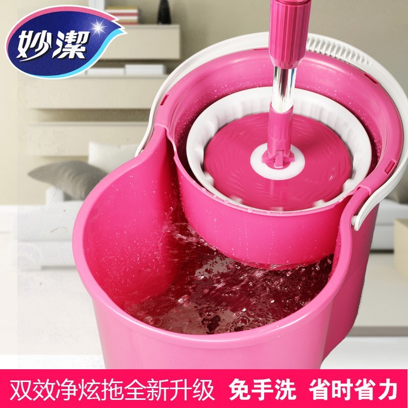 妙洁双驱动手压旋拖 全新升级第3代加粗不锈钢拖把杆 旋转拖把桶高清大图