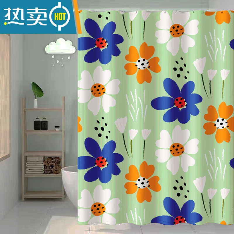 XIANCAI浴室浴帘免打孔加厚卫生间防水布速干磁性挡水条套装隔断窗防 单帘送挂钩帘150宽x200高 1号花色