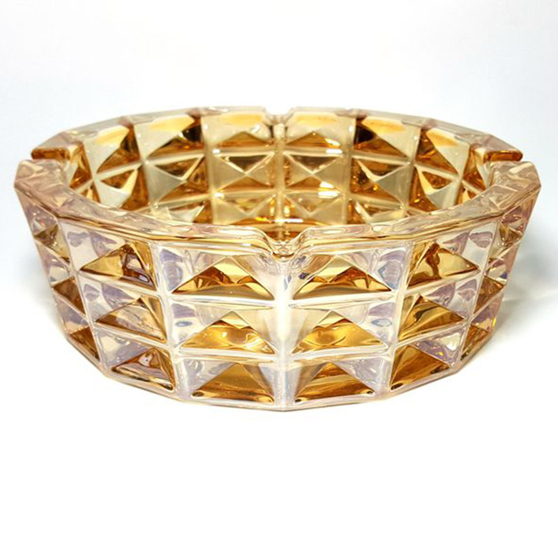 欧式琥珀金色大号水晶玻璃烟灰缸卧室客厅办公室ktv烟缸圆形-三教琥珀