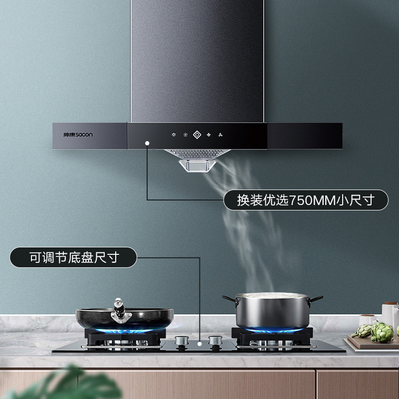 帅康(sacon)烟灶套餐欧式厨电套装小尺寸吸油烟机燃气灶两件套顶吸抽油烟机灶具套餐天然气T8051DG+LB850B1高清大图