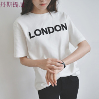 大码宽松纯白色短袖女夏字母休闲简约学生纯棉半袖打底衫体恤白色