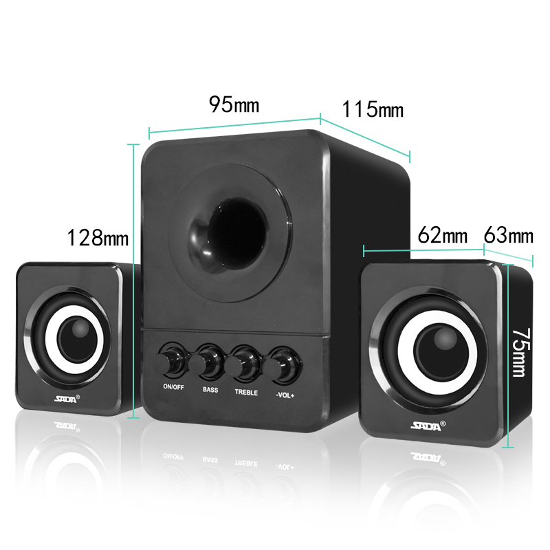 赛达D-203电脑音响台式家用笔记本低音炮3d环绕2.1声道有源音箱木质箱体立体声手机通用 有线版 黑色