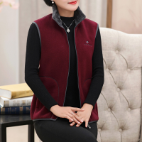迪鲁奥(DILUAO)中老年马甲女春秋外穿抓绒外套上衣中年女装薄款保暖妈妈口袋 酒红色 L-建议80-95斤