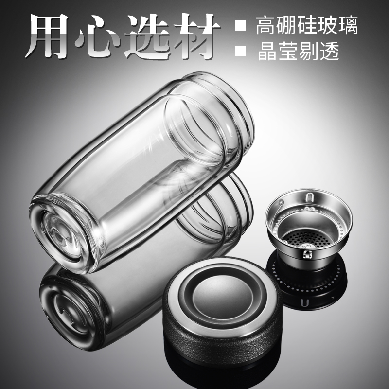 [补贴10%]大容量鹅蛋杯双层玻璃杯男女加厚隔热便携水杯车载茶水分离泡茶杯高清大图