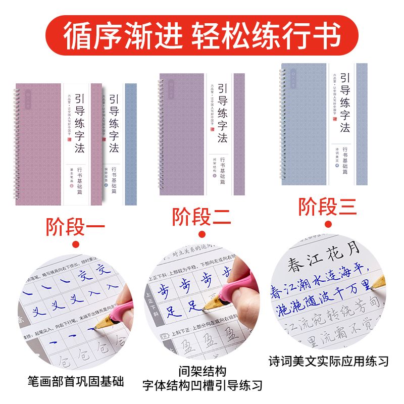 成人行书字帖[送钢笔一套] 行书字帖成人练字神器速成21天凹槽硬笔书法初学者入门练字本成年男生霸气手写行楷大学生练习写字