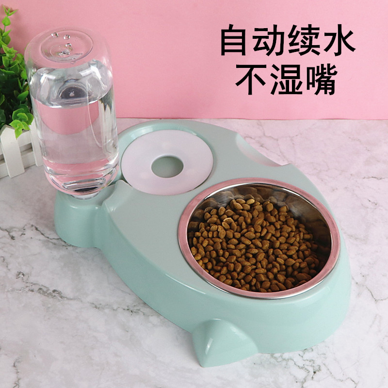 猫碗双碗自动饮水狗碗狗食盆狗盘不湿嘴宠物猫狗用品防打翻猫饭碗高清大图