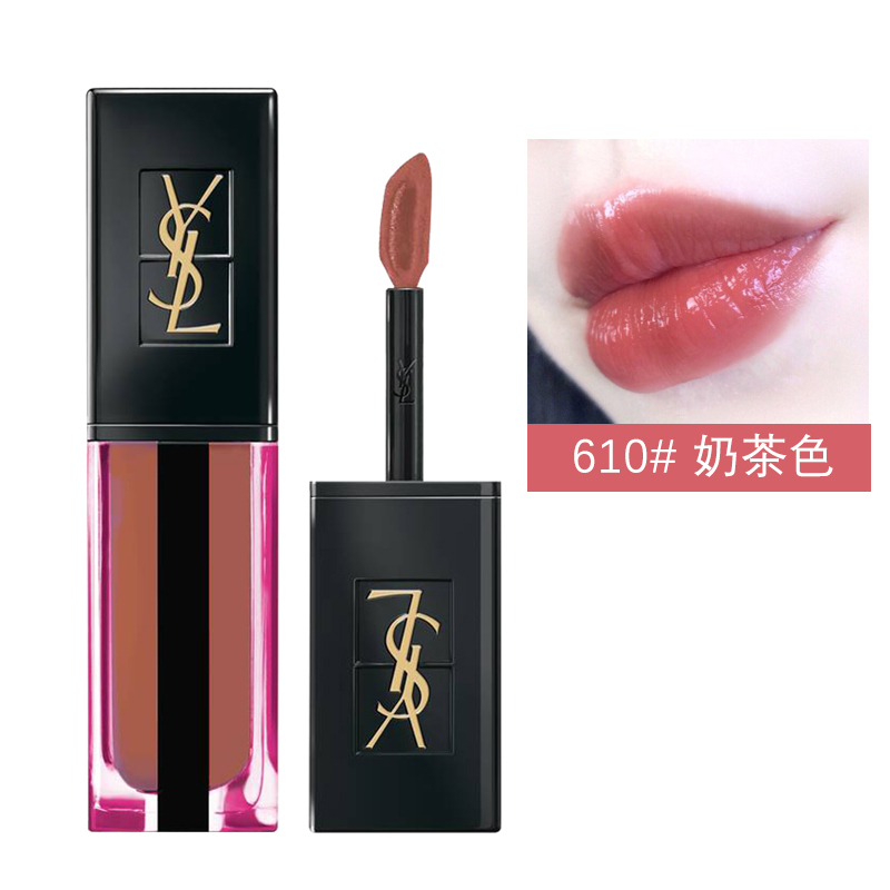 YSL圣罗兰Yves Saint Laurent黑管缎面水光唇釉唇彩5.9ml610#奶茶色保湿滋润显色