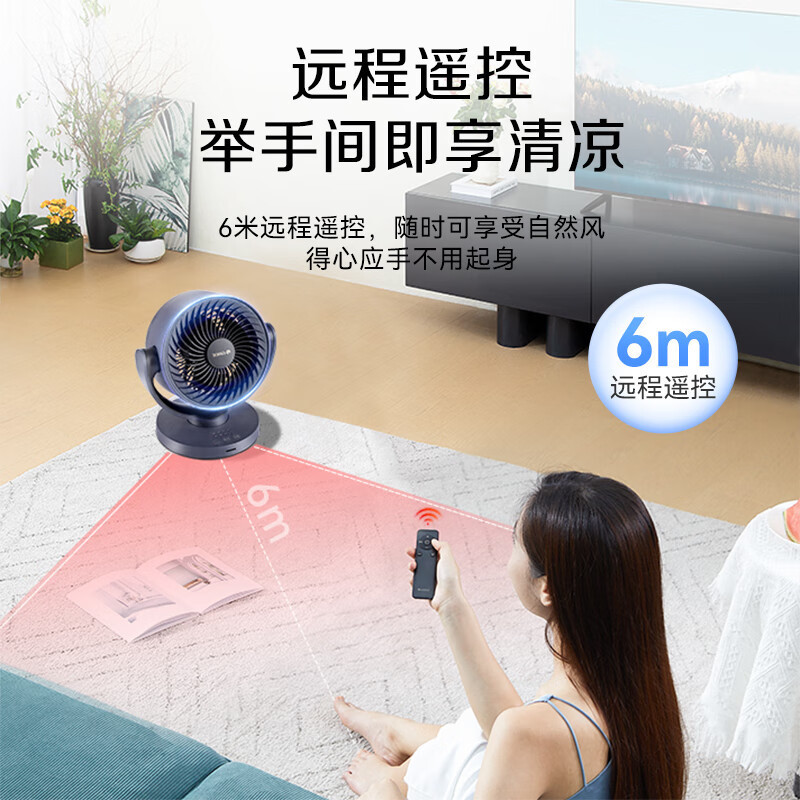 格力空气循环扇家用电风扇台式桌面小风扇卧室办公宿舍摇头节能大风量排气扇整屋循环送风遥控定时款(FXT-1506Bg3)