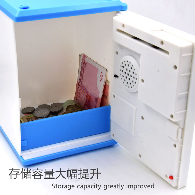 指纹密码存钱罐儿童储蓄网红保险柜男孩大容量纸币硬币储钱箱女孩 三维工匠 LK充电指纹密码箱蓝色储蓄罐高清大图