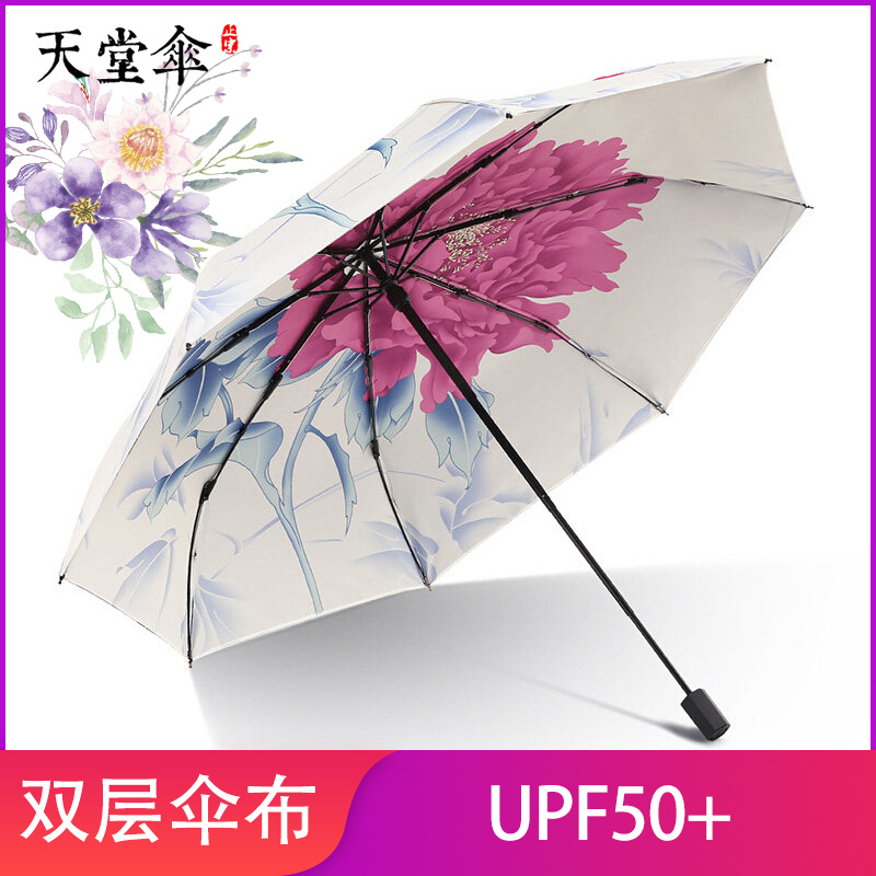 天堂伞太阳伞中国风防晒防紫外线遮阳伞女晴雨两用印logo定制广告伞