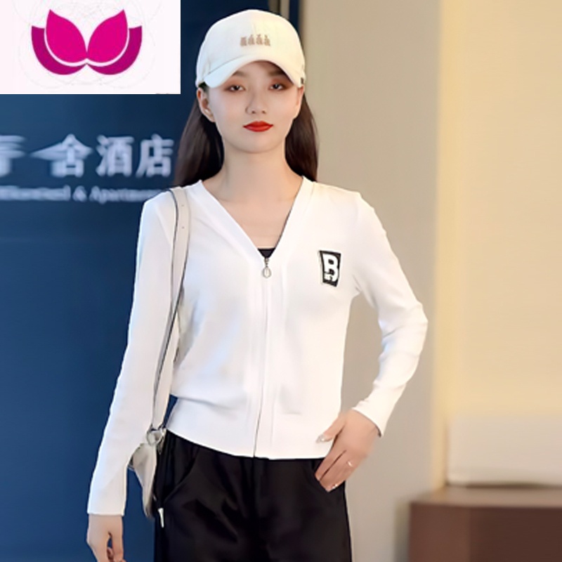 七斓休闲运动套装女长袖卫衣2023春季新款洋气质t恤时尚阔腿裤套 XL 白色上衣