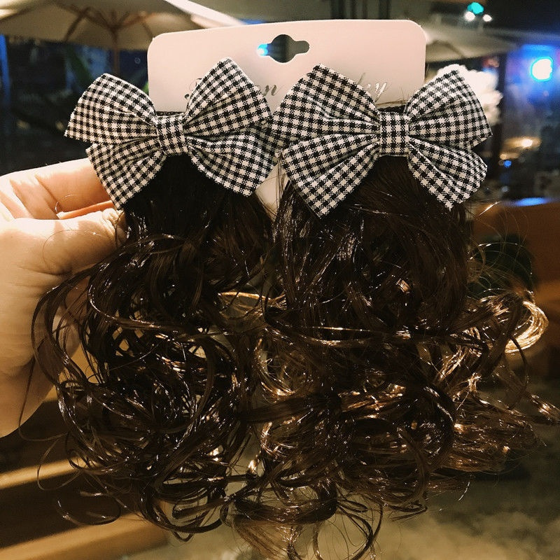 韩版儿童蝴蝶结发夹假发头饰公主小女孩卷发造型女童宝宝可爱发饰格子