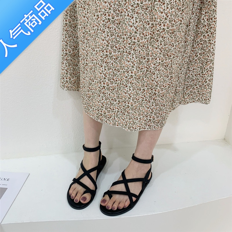 SUNTEK时装凉鞋女夏平底2021年新款韩版软妹学生仙女度假风罗马沙滩鞋子