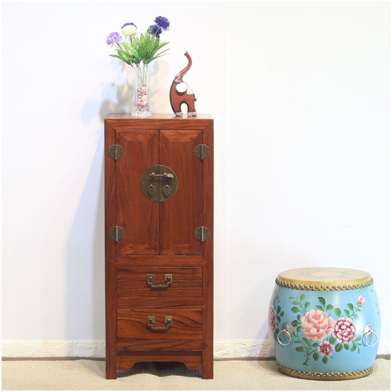 森美人新中式榆木角柜条柜收纳复古现代简约转角柜小玄关柜 两抽蜜糖色整装