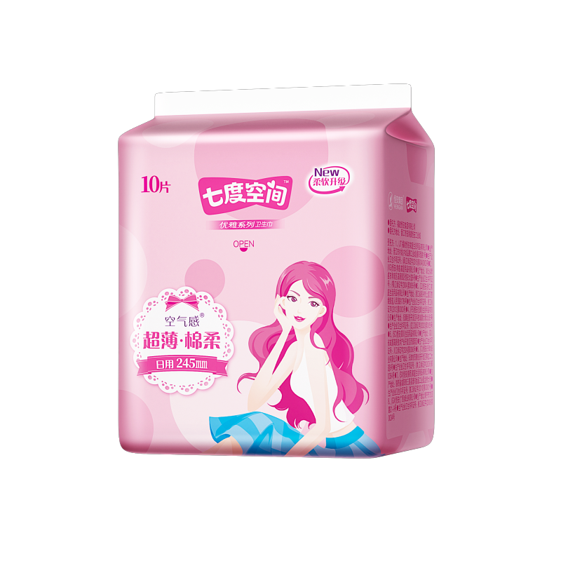 七度空间优雅系列超薄日用卫生巾245mm*10片*8包 新老包装随机8QUC8110高清大图