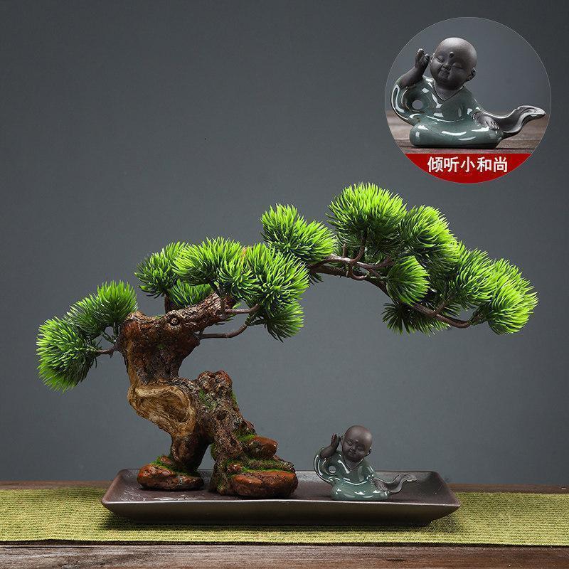 美帮汇玄关装饰品样板间软装摆件仿真新中式迎客松盆景绿植客厅酒店家居高清大图